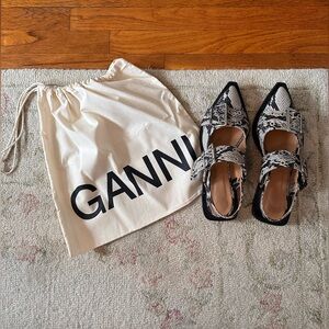 GANNI SNAKE PRINT FEMININE BUCKLE BALLERINAS